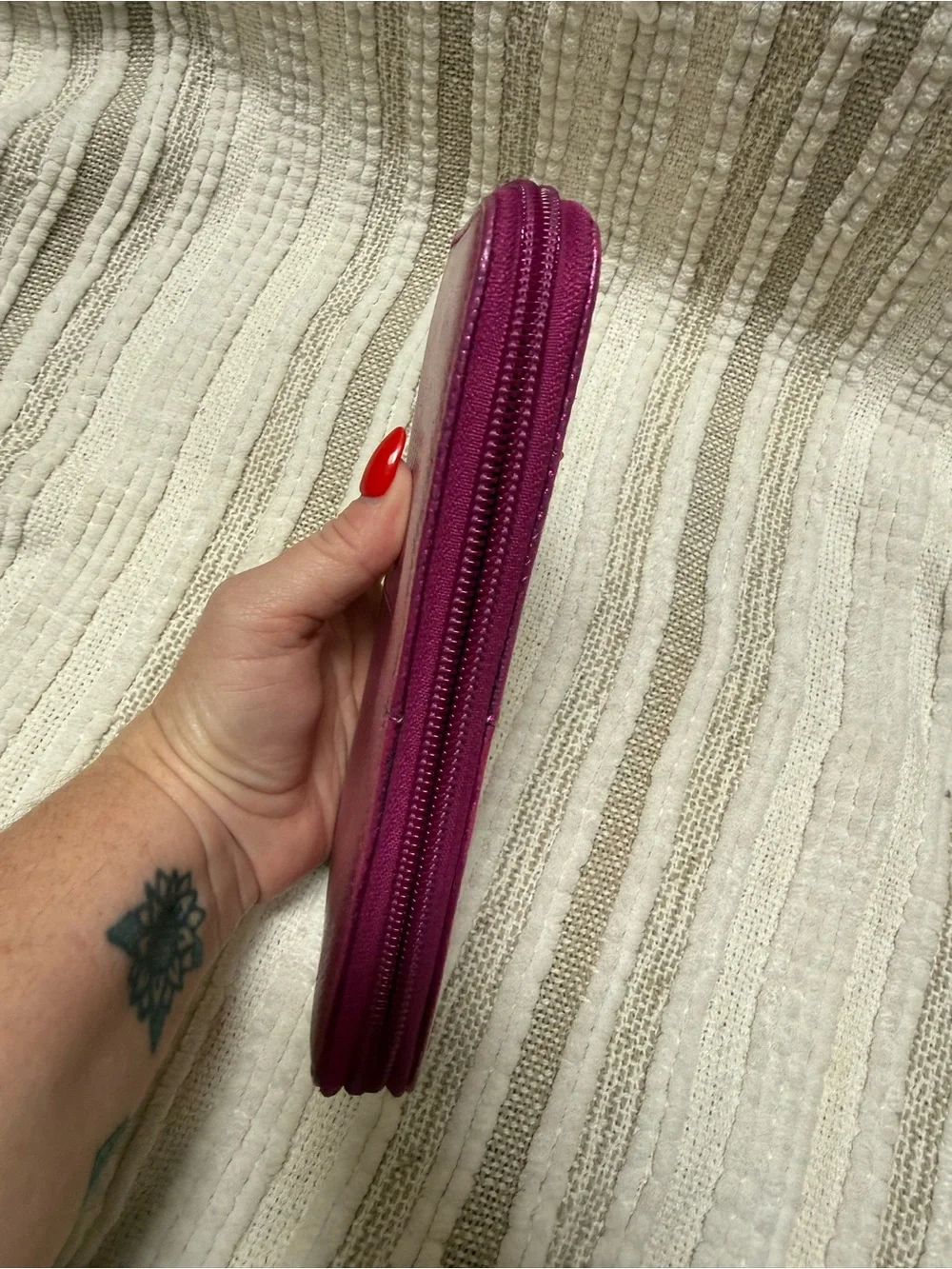 Salvatore Ferragamo Metallic Fuchsia Zip Wallet